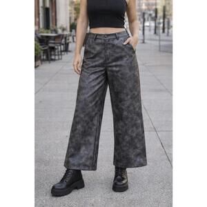 Washed Faux Leather Wide Leg Trousers - Slate Gray - Size 12 NWT